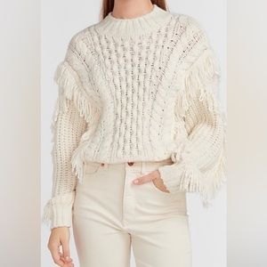 Express Cream Cable Knit Fringe Sweater - XL